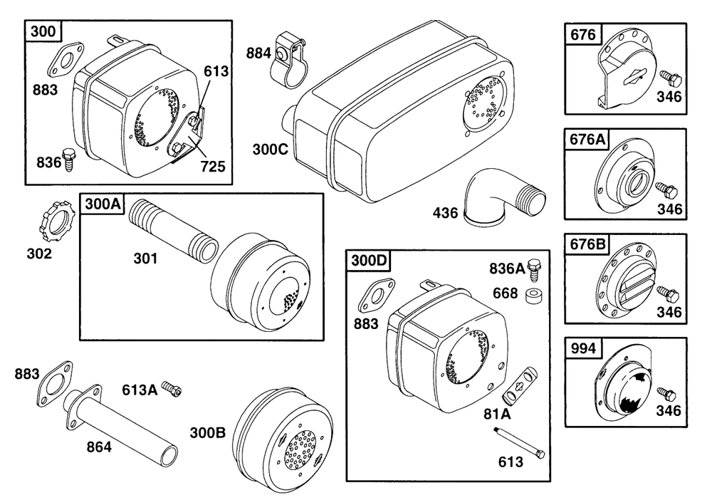 Muffler Grps Diagram and Parts List for  Briggs and Stratton Engine